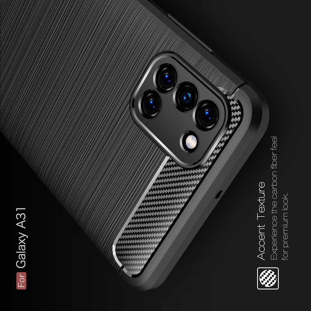 Carbon Fibre Силиконовый матовый бампер чехол для Samsung Galaxy A31 Черный