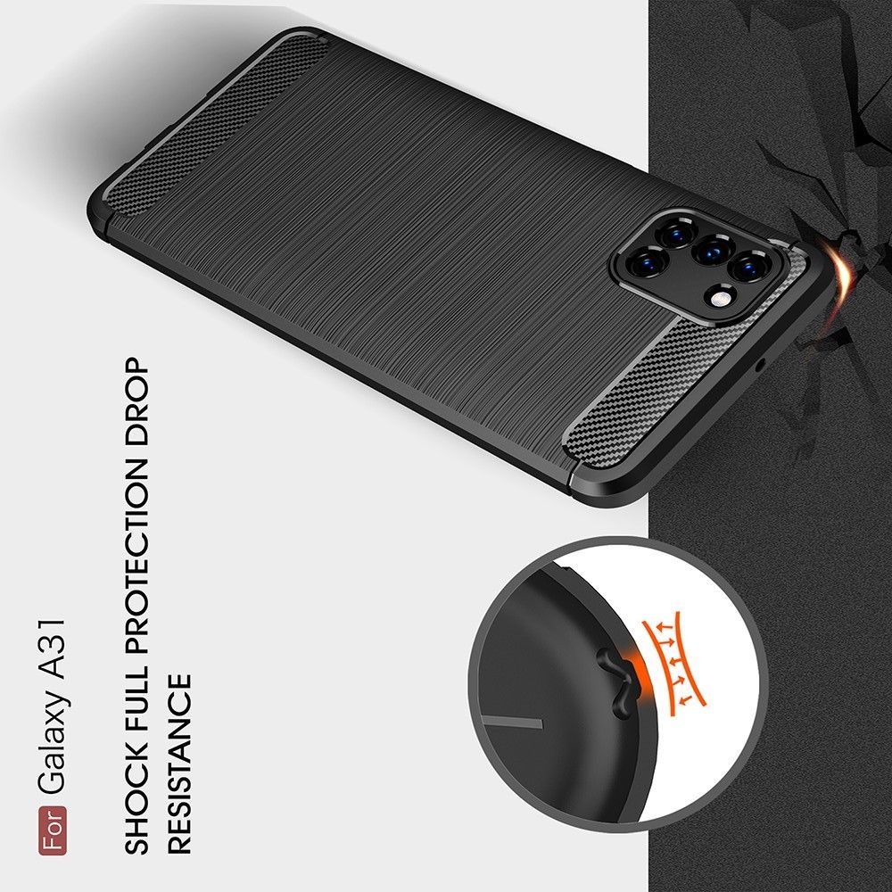 Carbon Fibre Силиконовый матовый бампер чехол для Samsung Galaxy A31 Красный