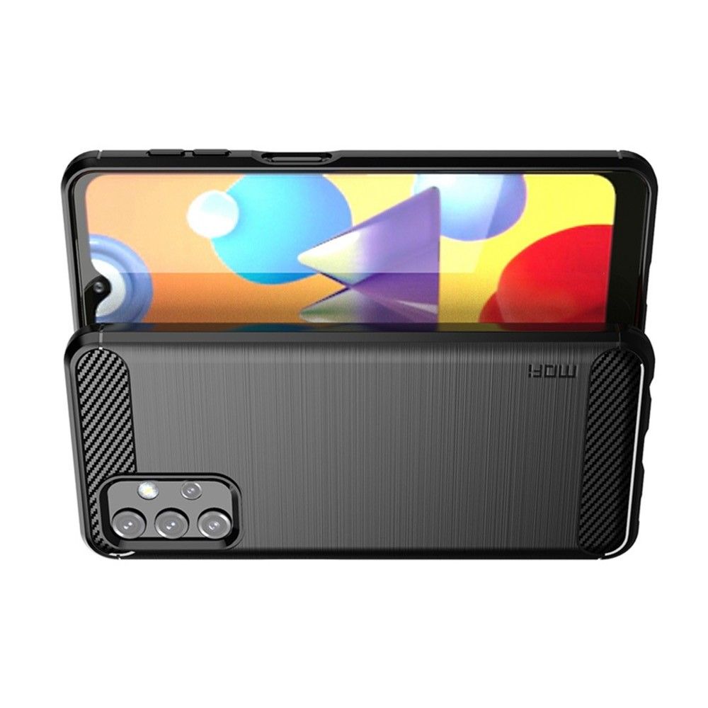 Carbon Fibre Силиконовый матовый бампер чехол для Samsung Galaxy A32 Черный
