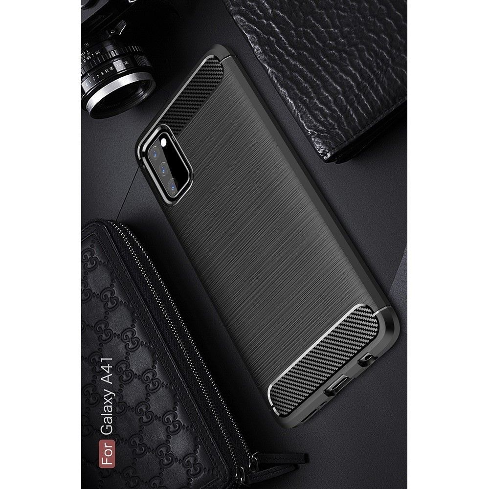 Carbon Fibre Силиконовый матовый бампер чехол для Samsung Galaxy A41 Черный