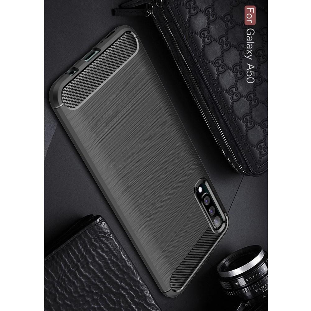 Carbon Fibre Силиконовый матовый бампер чехол для Samsung Galaxy A50 Черный