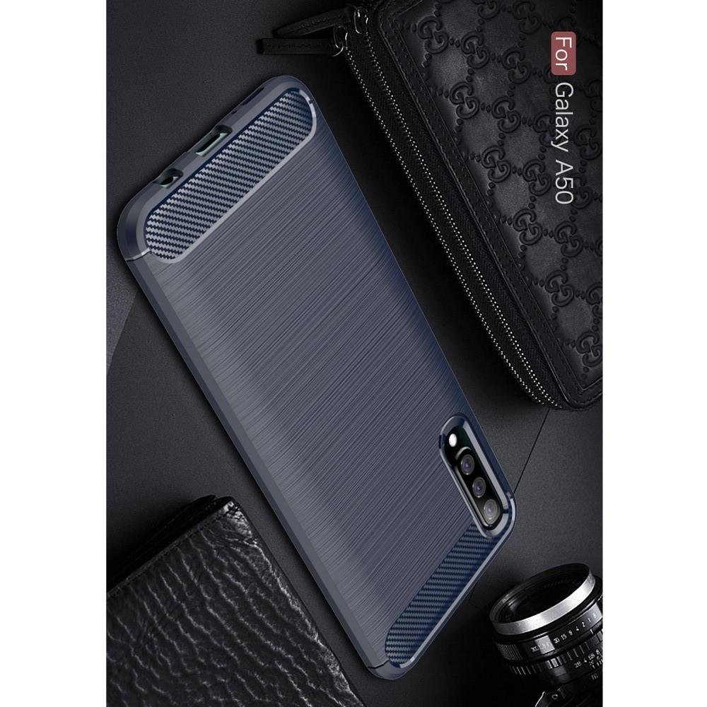 Carbon Fibre Силиконовый матовый бампер чехол для Samsung Galaxy A50 Синий