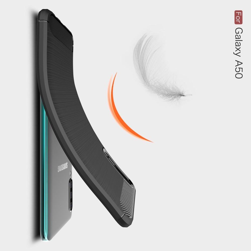 Carbon Fibre Силиконовый матовый бампер чехол для Samsung Galaxy A50 Синий