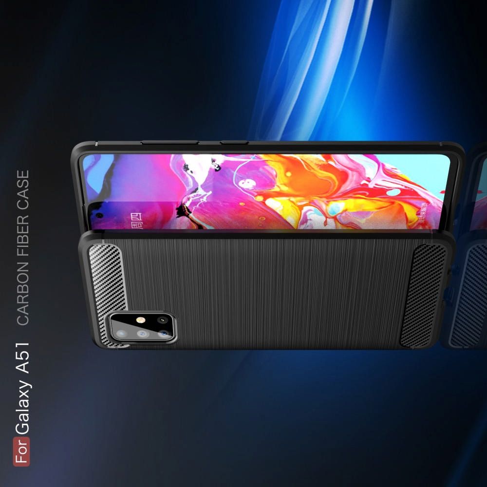 Carbon Fibre Силиконовый матовый бампер чехол для Samsung Galaxy A51 Синий