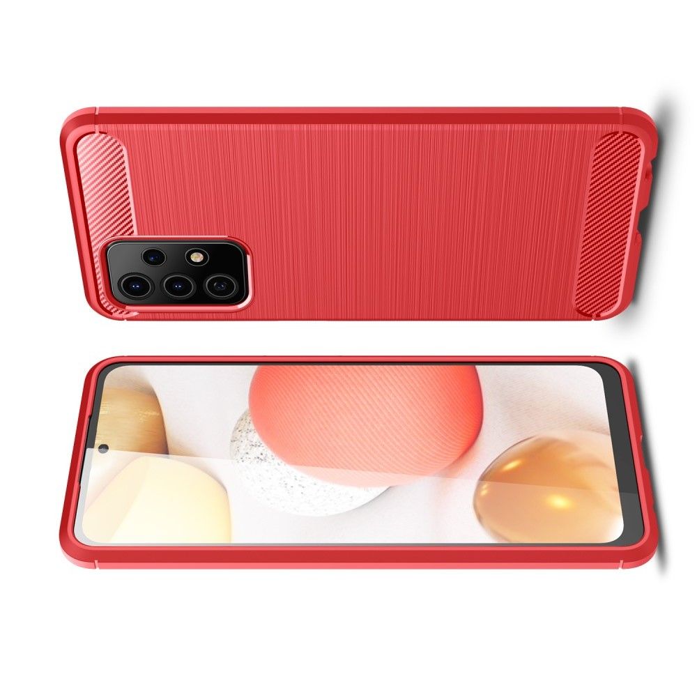 Carbon Fibre Силиконовый матовый бампер чехол для Samsung Galaxy A52 Красный