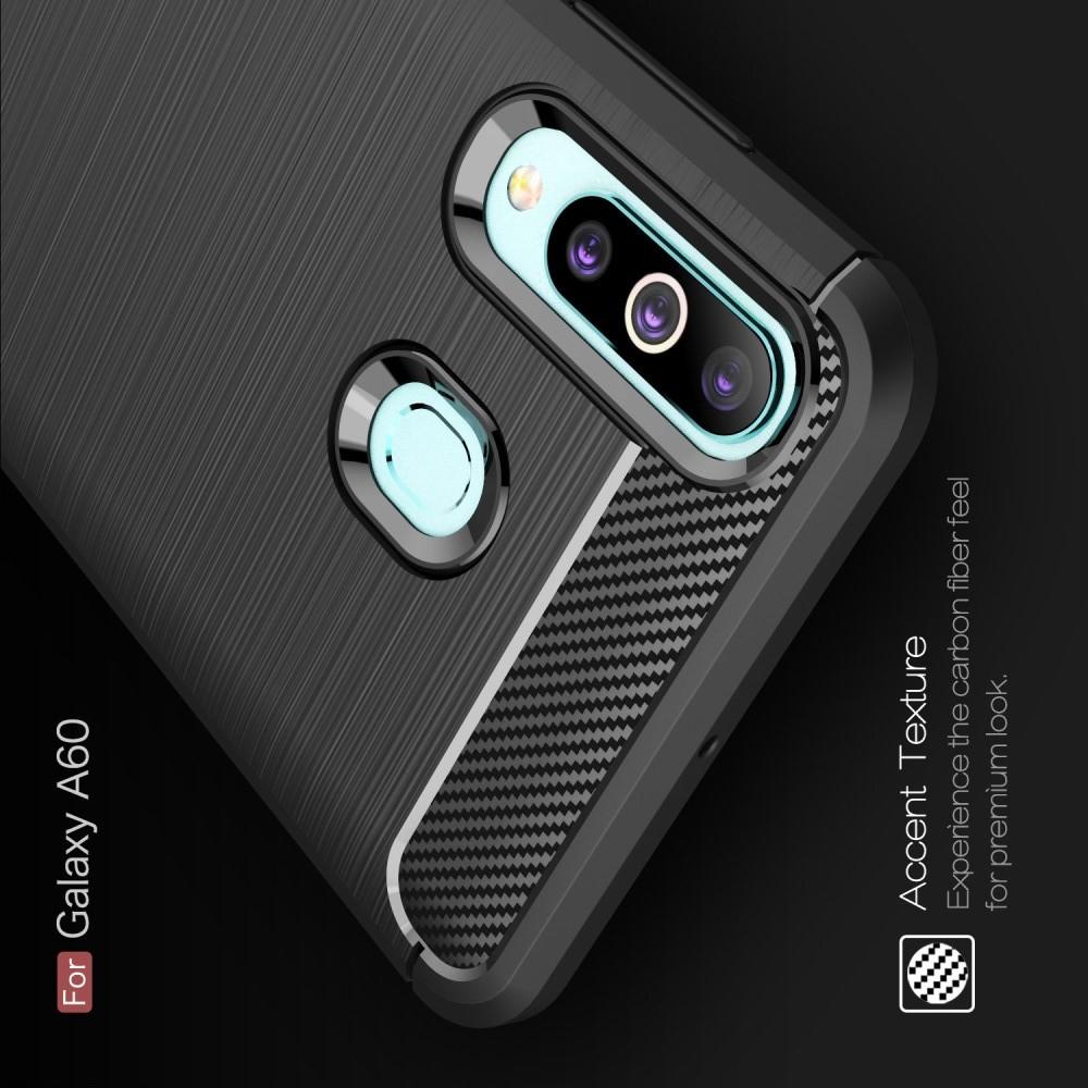 Carbon Fibre Силиконовый матовый бампер чехол для Samsung Galaxy A60 Черный
