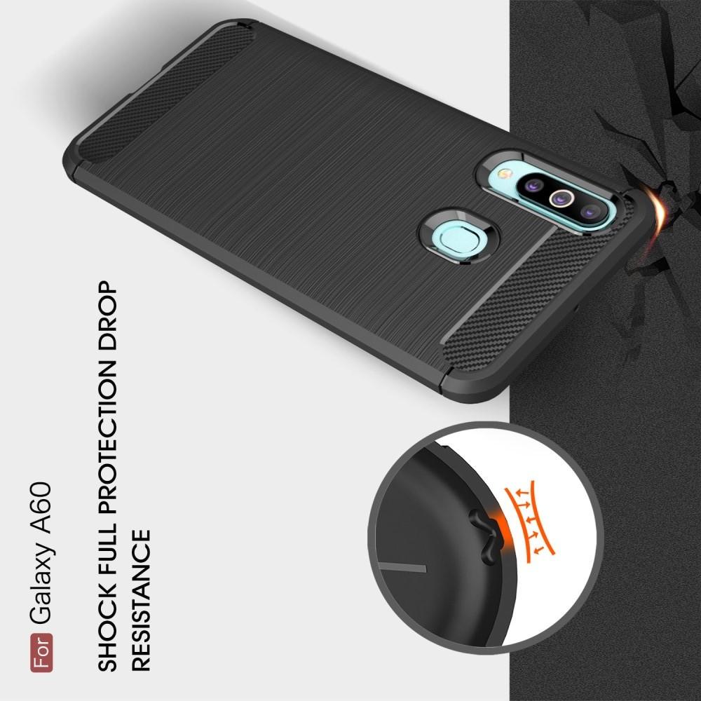 Carbon Fibre Силиконовый матовый бампер чехол для Samsung Galaxy A60 Черный