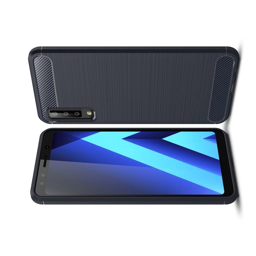 Carbon Fibre Силиконовый матовый бампер чехол для Samsung Galaxy A7 2018 SM-A750 Синий