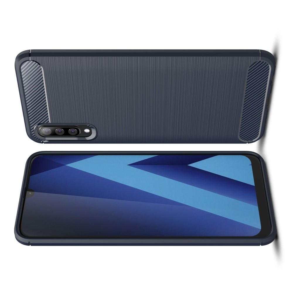 Carbon Fibre Силиконовый матовый бампер чехол для Samsung Galaxy A70 Синий