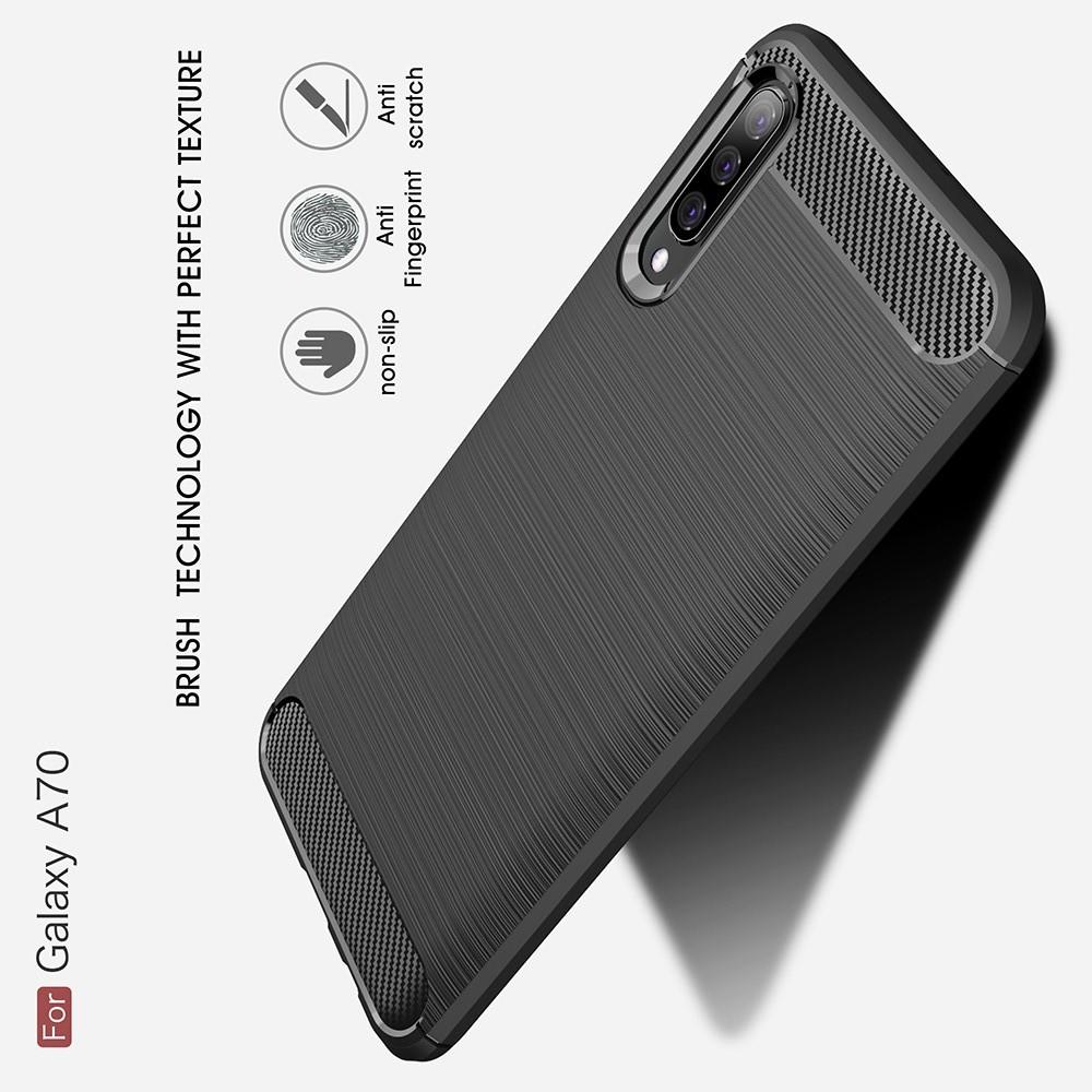 Carbon Fibre Силиконовый матовый бампер чехол для Samsung Galaxy A70 Черный
