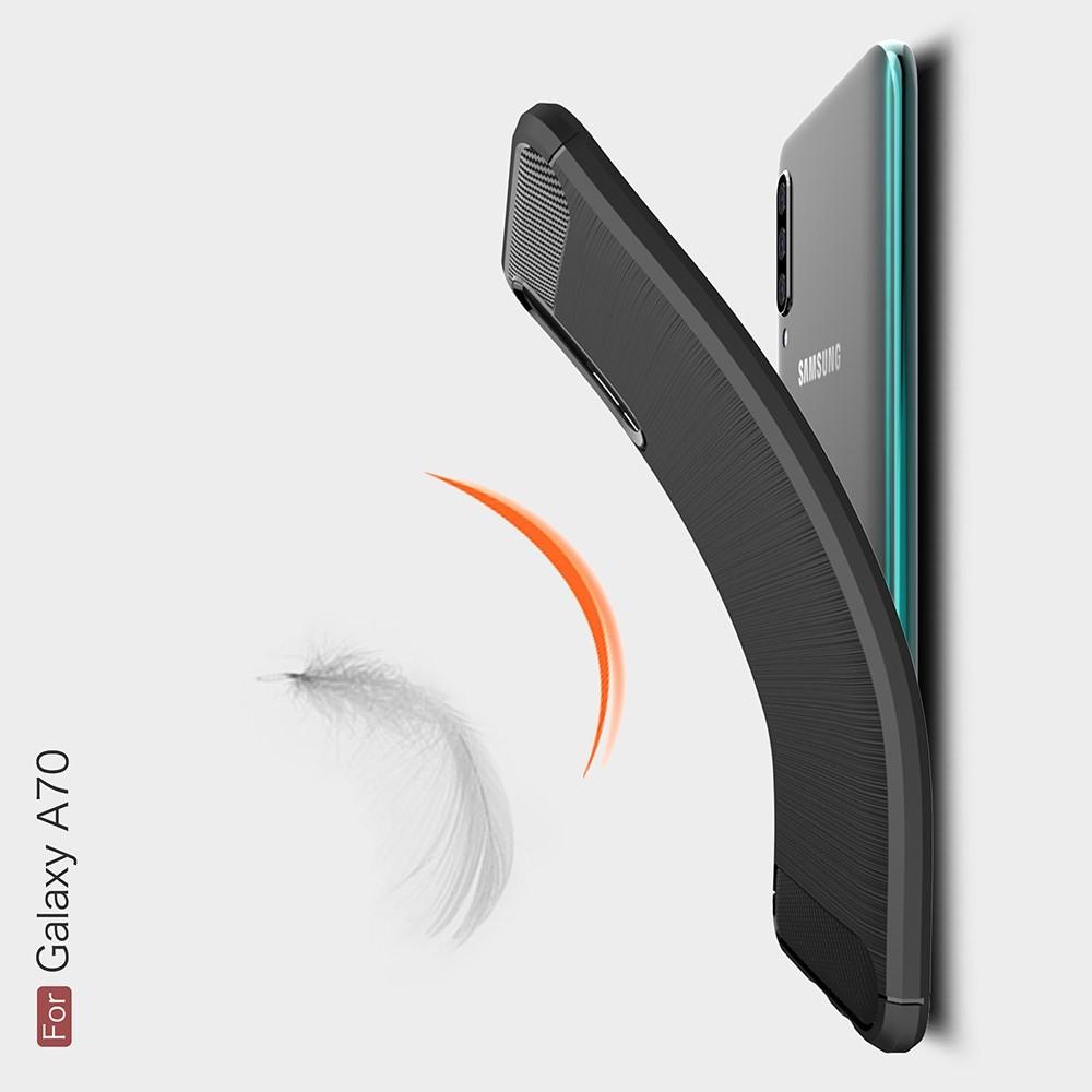 Carbon Fibre Силиконовый матовый бампер чехол для Samsung Galaxy A70 Синий