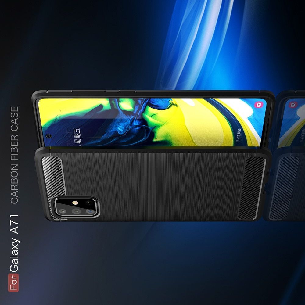 Carbon Fibre Силиконовый матовый бампер чехол для Samsung Galaxy A71 Синий