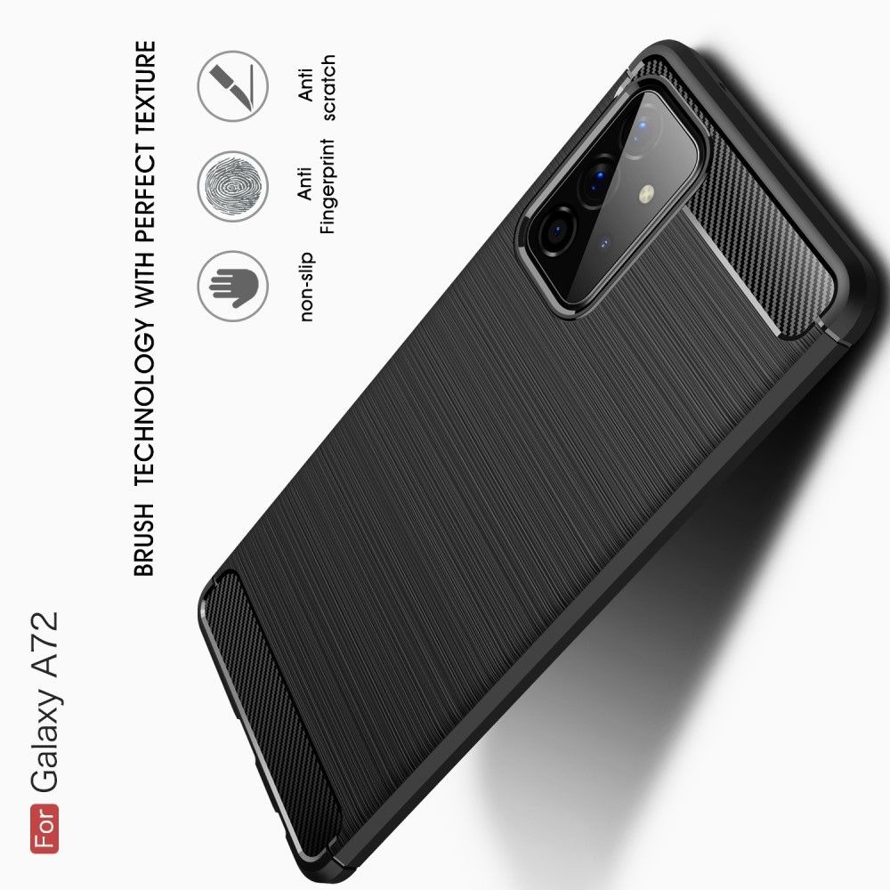 Carbon Fibre Силиконовый матовый бампер чехол для Samsung Galaxy A72 Черный