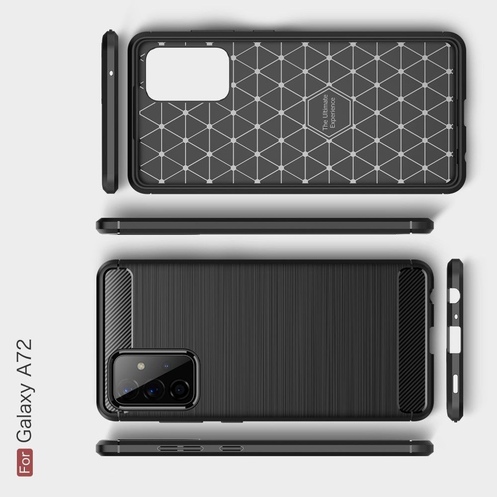 Carbon Fibre Силиконовый матовый бампер чехол для Samsung Galaxy A72 Черный