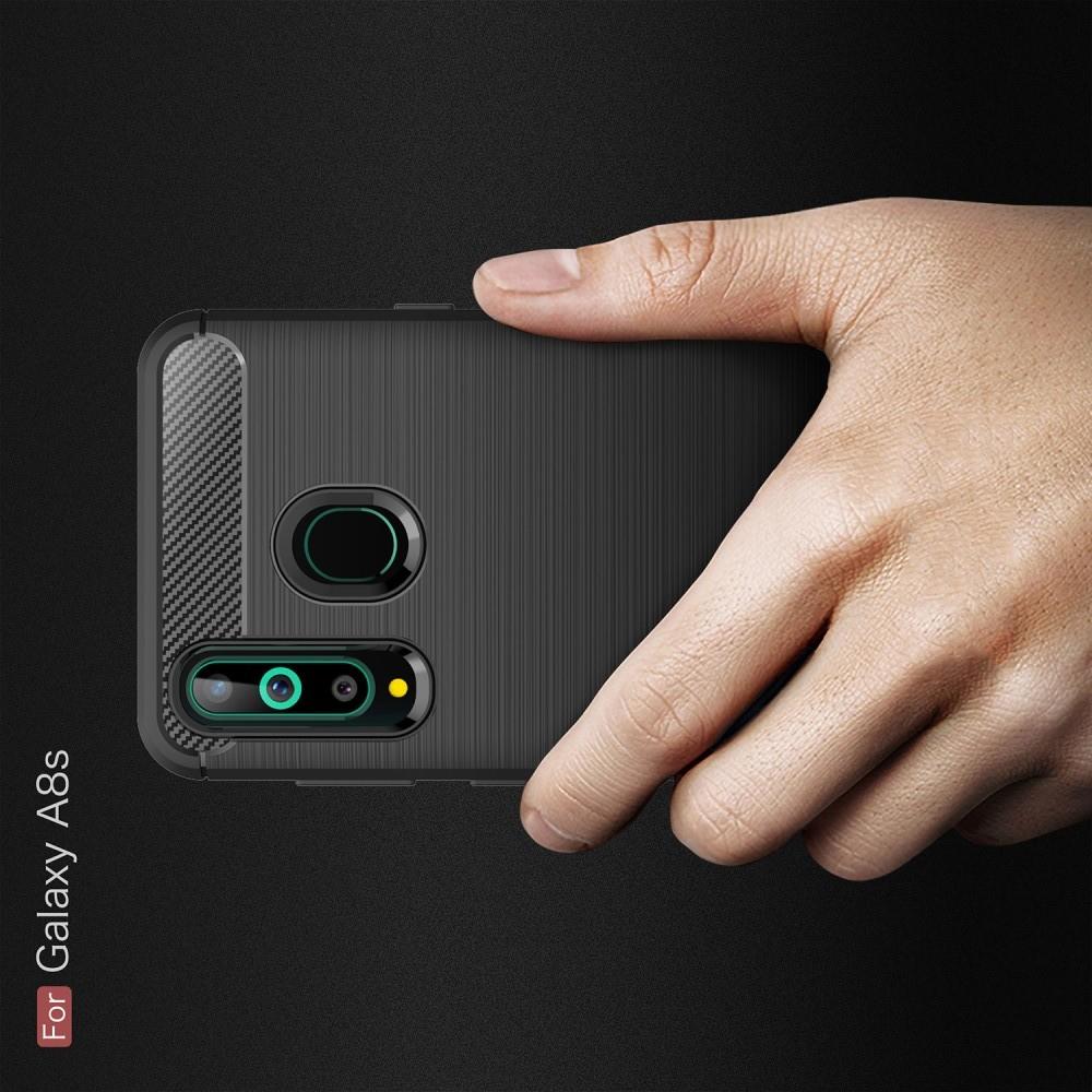 Carbon Fibre Силиконовый матовый бампер чехол для Samsung Galaxy A8s Черный