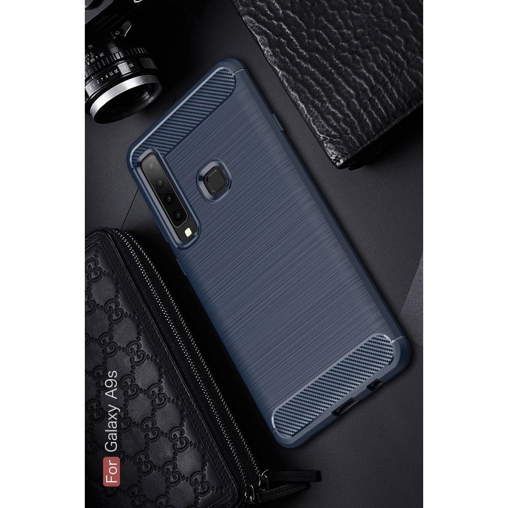 Carbon Fibre Силиконовый матовый бампер чехол для Samsung Galaxy A9 2018 SM-A920F Синий