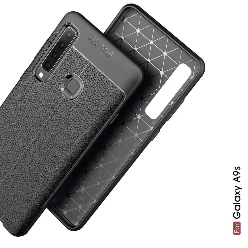 Litchi Grain Leather Силиконовый Накладка Чехол для Samsung Galaxy A9 2018 SM-A920F с Текстурой Кожа Черный