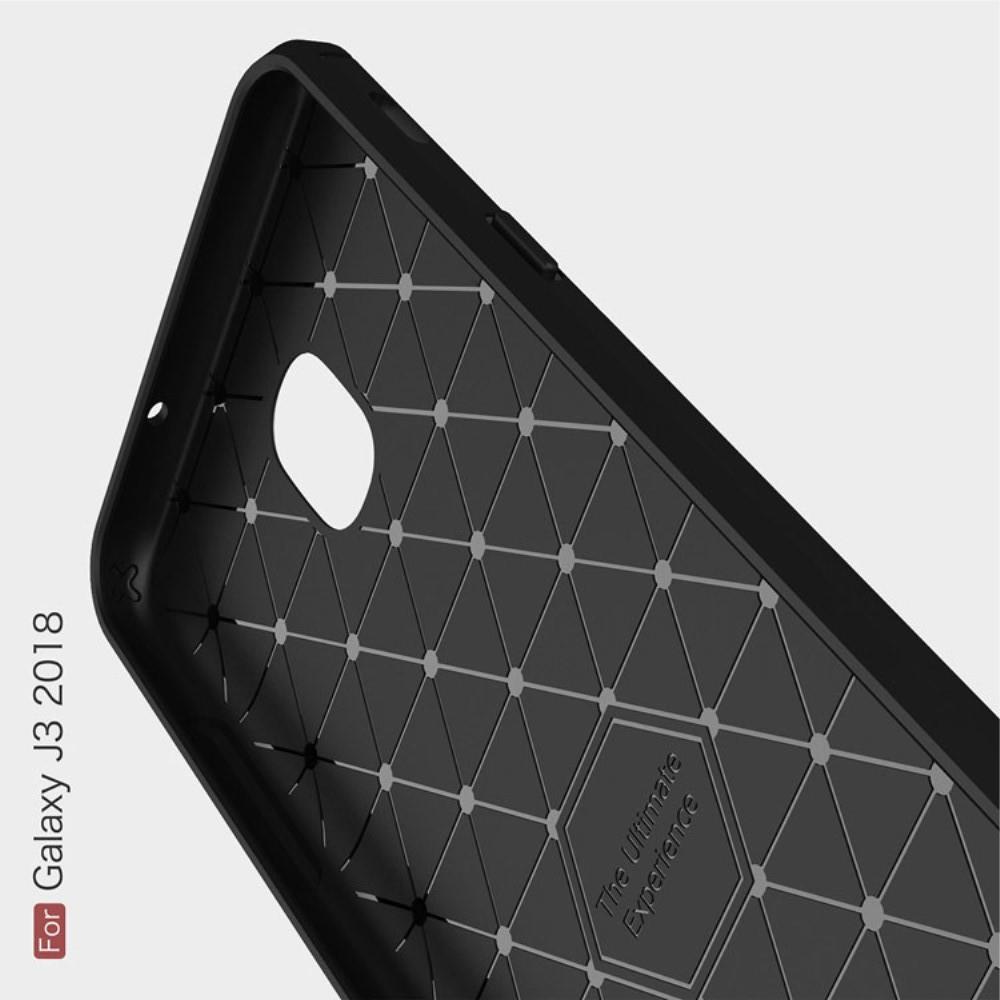 Carbon Fibre Силиконовый матовый бампер чехол для Samsung Galaxy J3 2018 Серый