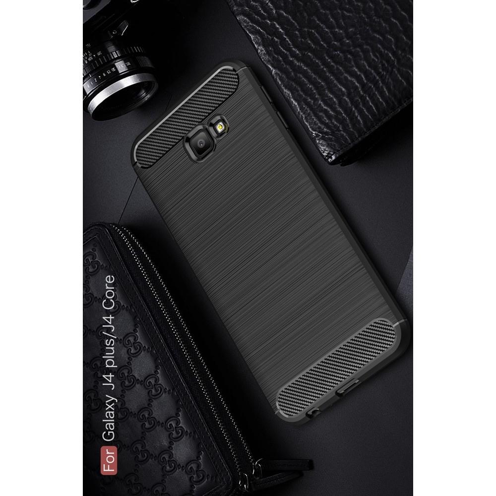 Carbon Fibre Силиконовый матовый бампер чехол для Samsung Galaxy J4 Core Черный