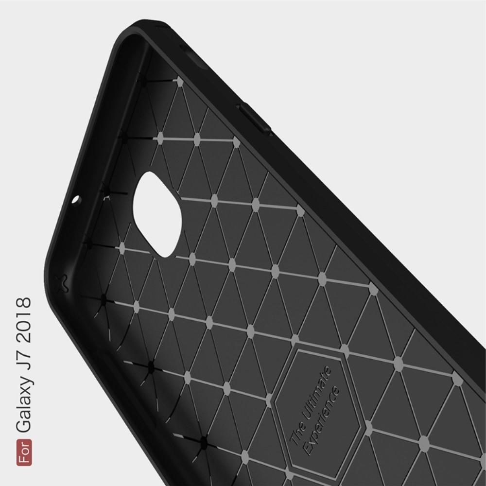 Carbon Fibre Силиконовый матовый бампер чехол для Samsung Galaxy J7 2018 Черный