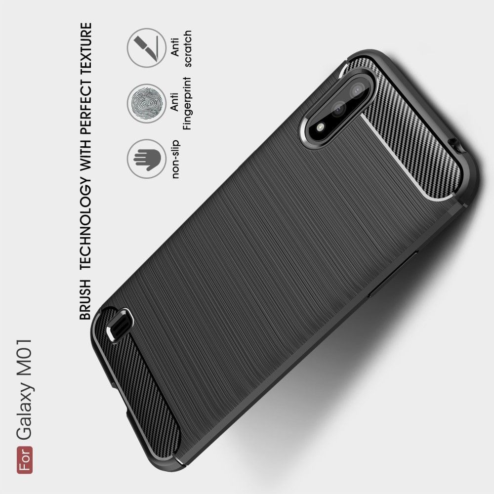 Carbon Fibre Силиконовый матовый бампер чехол для Samsung Galaxy M01 Черный