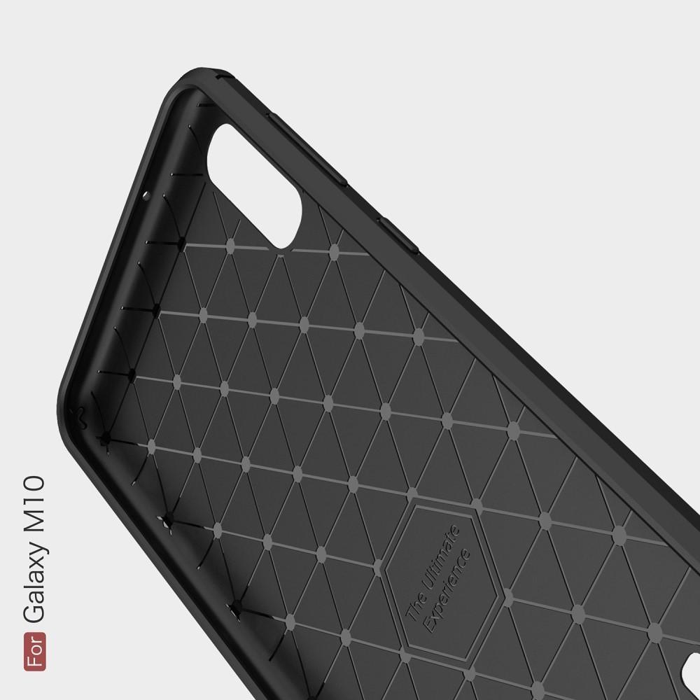 Carbon Fibre Силиконовый матовый бампер чехол для Samsung Galaxy M10 Черный