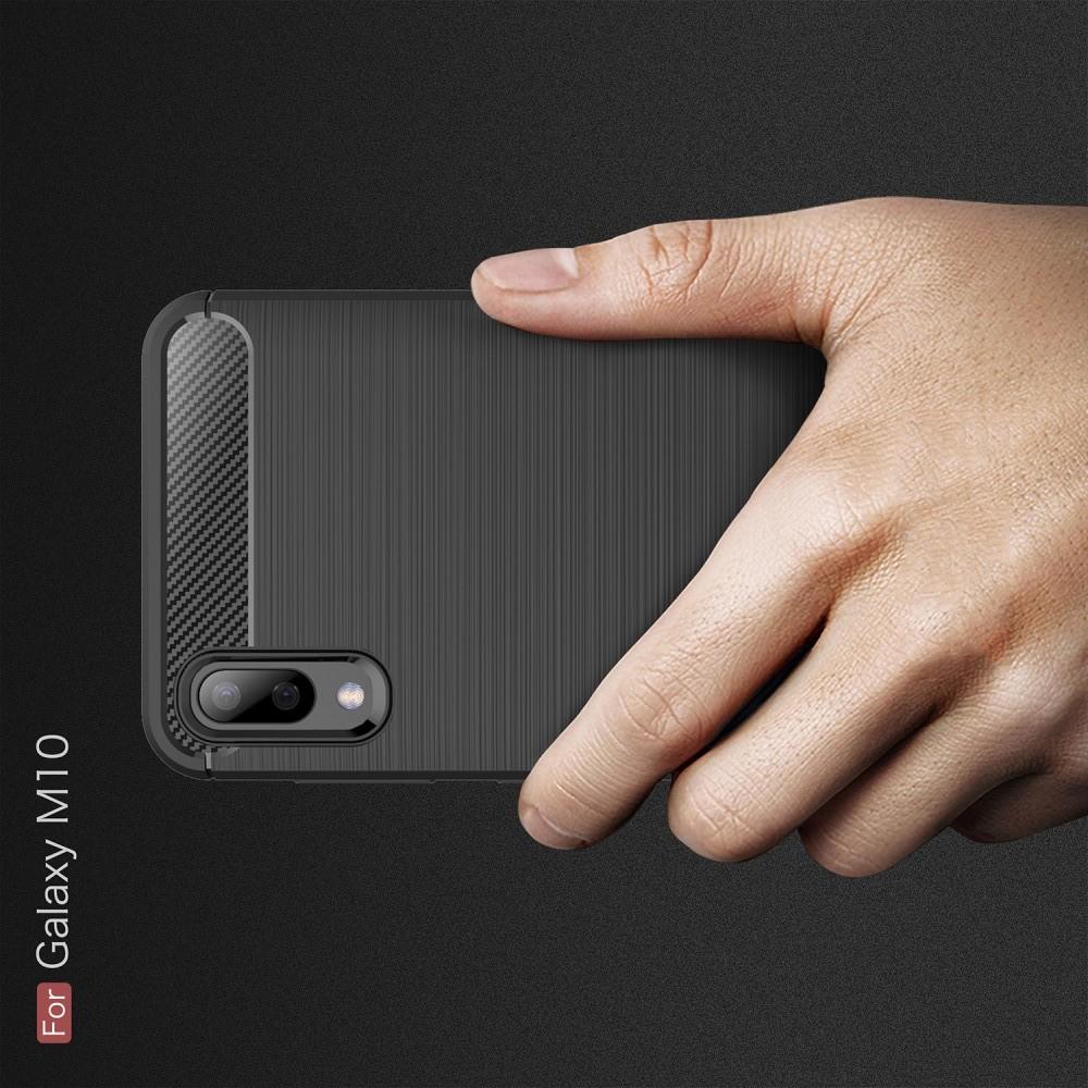 Carbon Fibre Силиконовый матовый бампер чехол для Samsung Galaxy M10 Черный