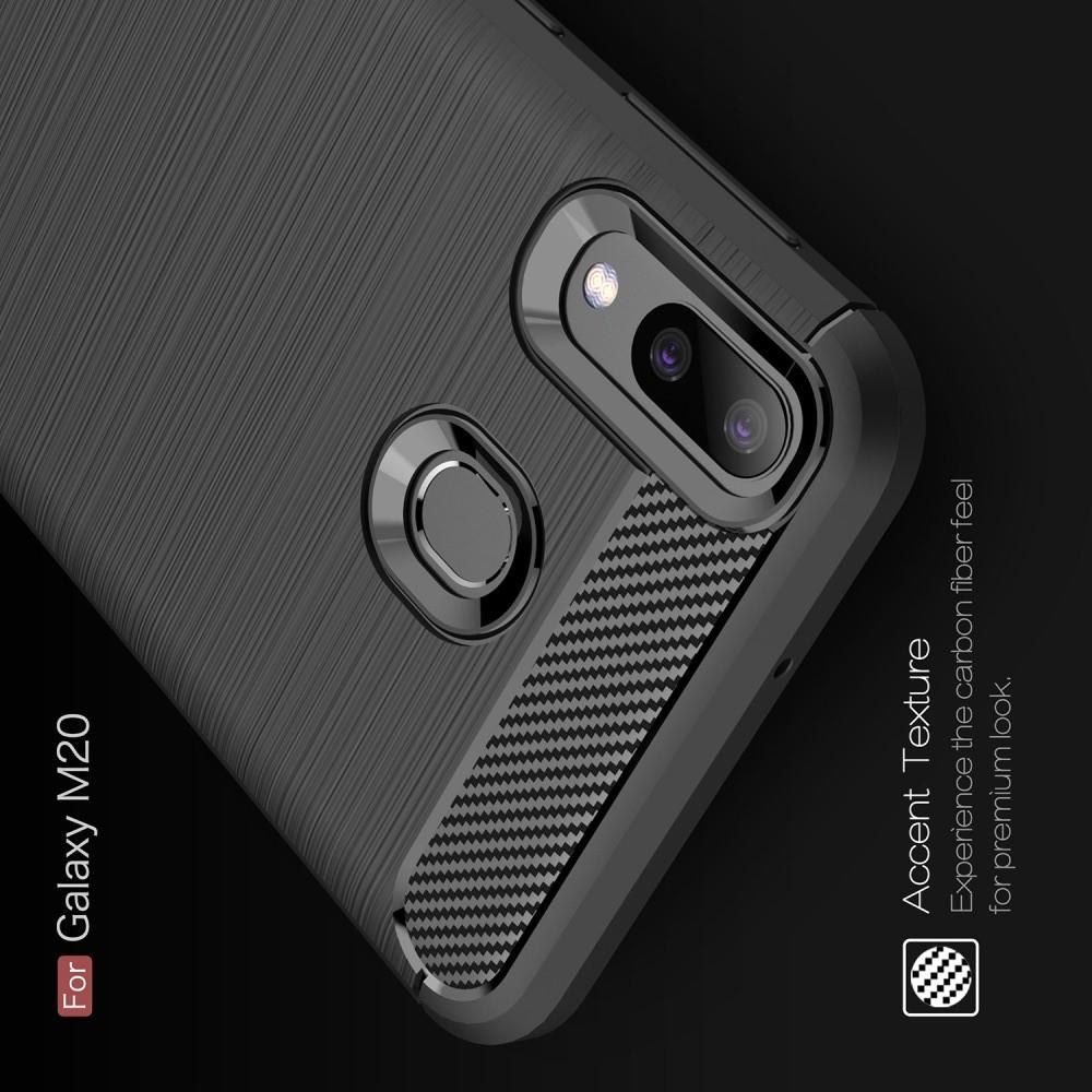 Carbon Fibre Силиконовый матовый бампер чехол для Samsung Galaxy M20 Черный