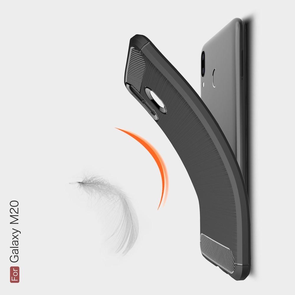 Carbon Fibre Силиконовый матовый бампер чехол для Samsung Galaxy M20 Серый