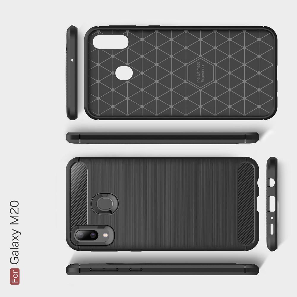Carbon Fibre Силиконовый матовый бампер чехол для Samsung Galaxy M20 Черный