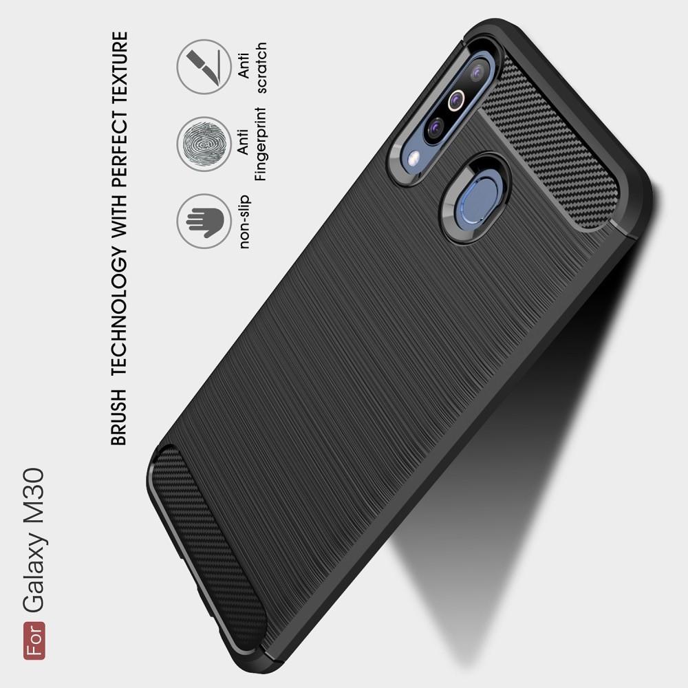 Carbon Fibre Силиконовый матовый бампер чехол для Samsung Galaxy M30 Черный