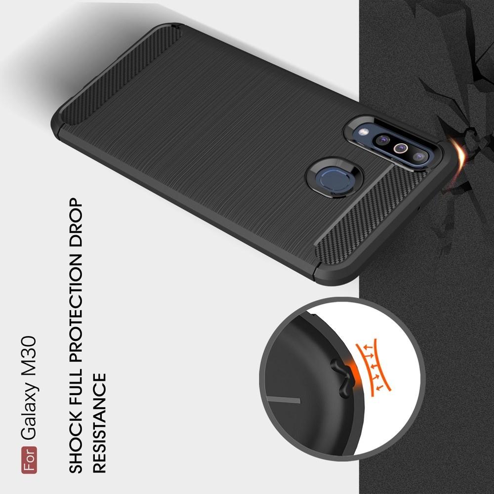 Carbon Fibre Силиконовый матовый бампер чехол для Samsung Galaxy M30 Черный