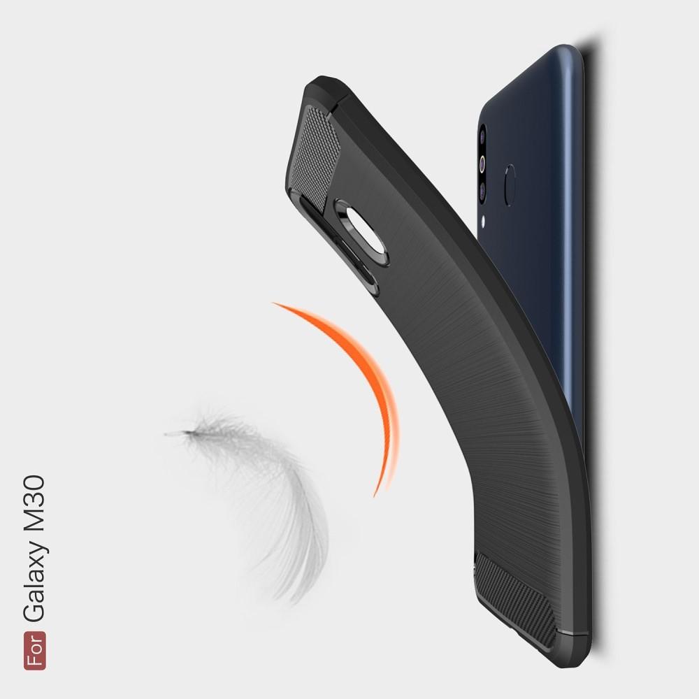 Carbon Fibre Силиконовый матовый бампер чехол для Samsung Galaxy M30 Синий
