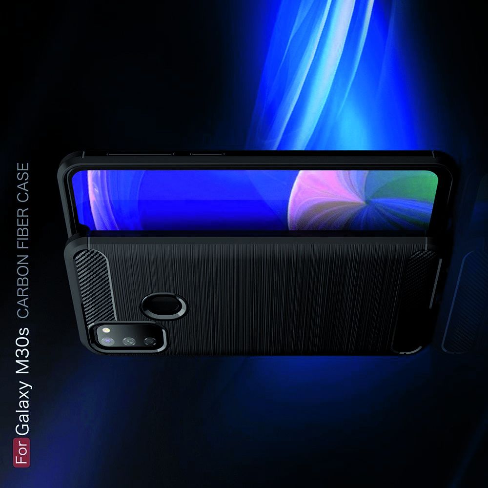 Carbon Fibre Силиконовый матовый бампер чехол для Samsung Galaxy M30s Синий