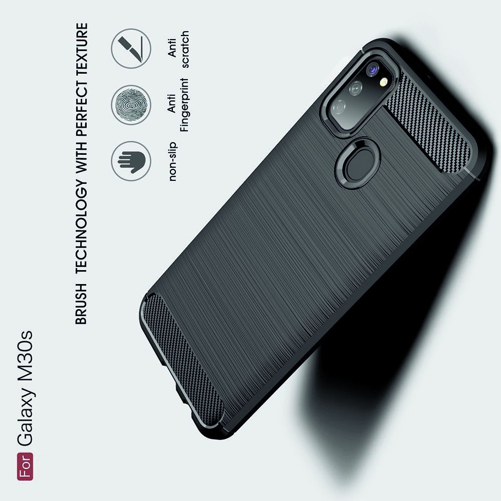 Carbon Fibre Силиконовый матовый бампер чехол для Samsung Galaxy M30s Черный