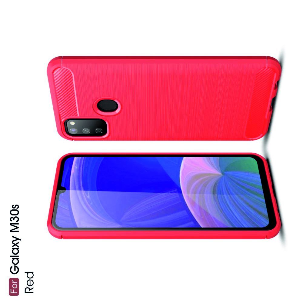 Carbon Fibre Силиконовый матовый бампер чехол для Samsung Galaxy M30s Красный
