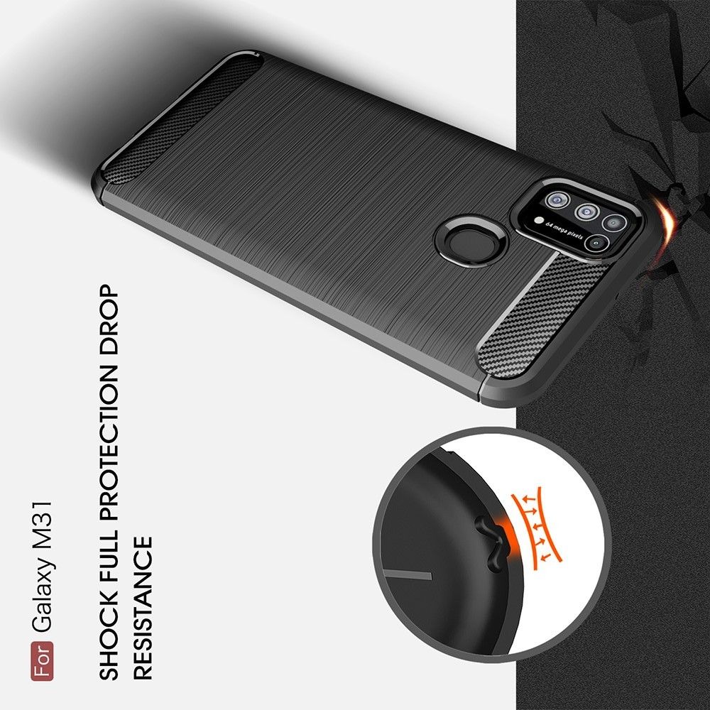 Carbon Fibre Силиконовый матовый бампер чехол для Samsung Galaxy M31 Черный