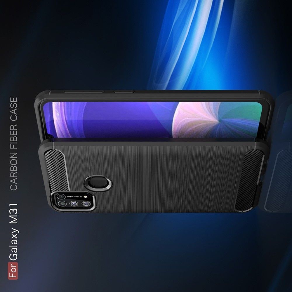 Carbon Fibre Силиконовый матовый бампер чехол для Samsung Galaxy M31 Черный