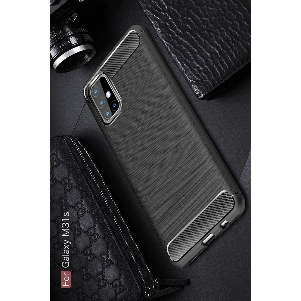 Carbon Fibre Силиконовый матовый бампер чехол для Samsung Galaxy M31s Черный