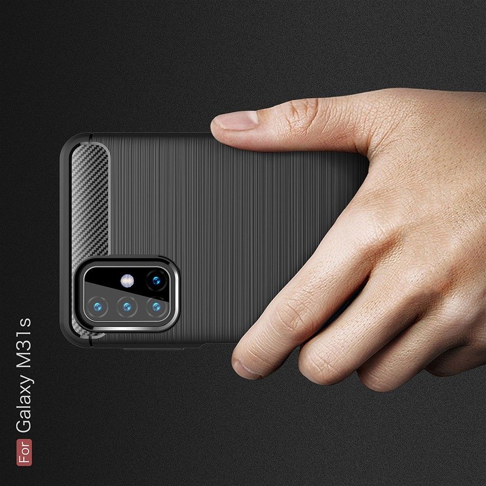 Carbon Fibre Силиконовый матовый бампер чехол для Samsung Galaxy M31s Черный