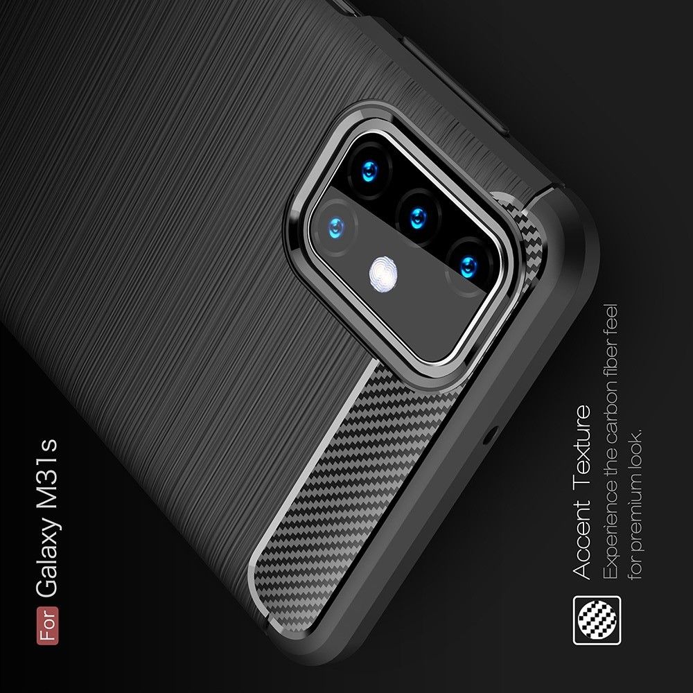 Carbon Fibre Силиконовый матовый бампер чехол для Samsung Galaxy M31s Синий