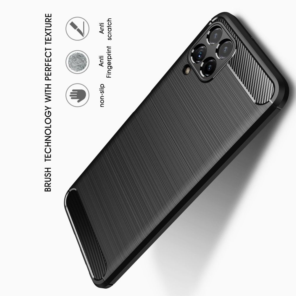 Carbon Fibre Силиконовый матовый бампер чехол для Samsung Galaxy M32 Черный