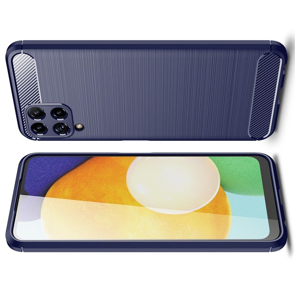 Carbon Fibre Силиконовый матовый бампер чехол для Samsung Galaxy M32 Синий