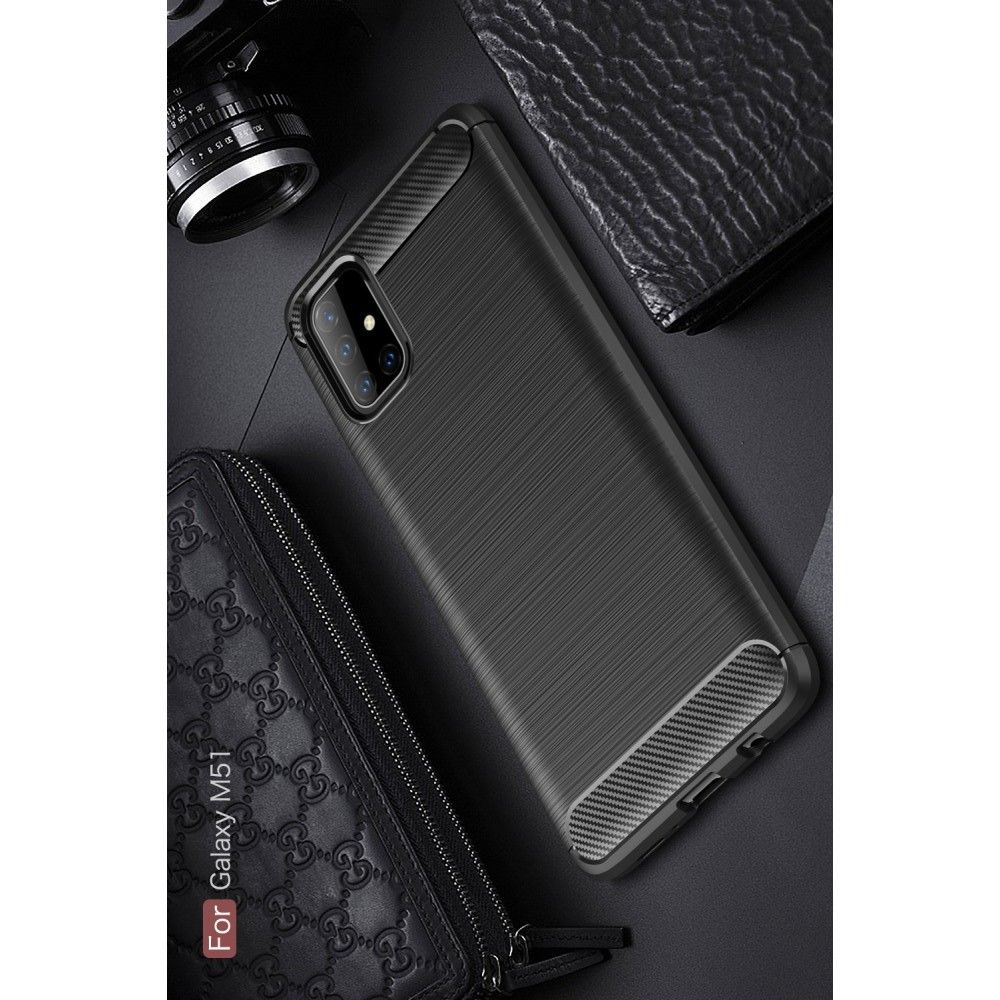 Carbon Fibre Силиконовый матовый бампер чехол для Samsung Galaxy M51 Черный