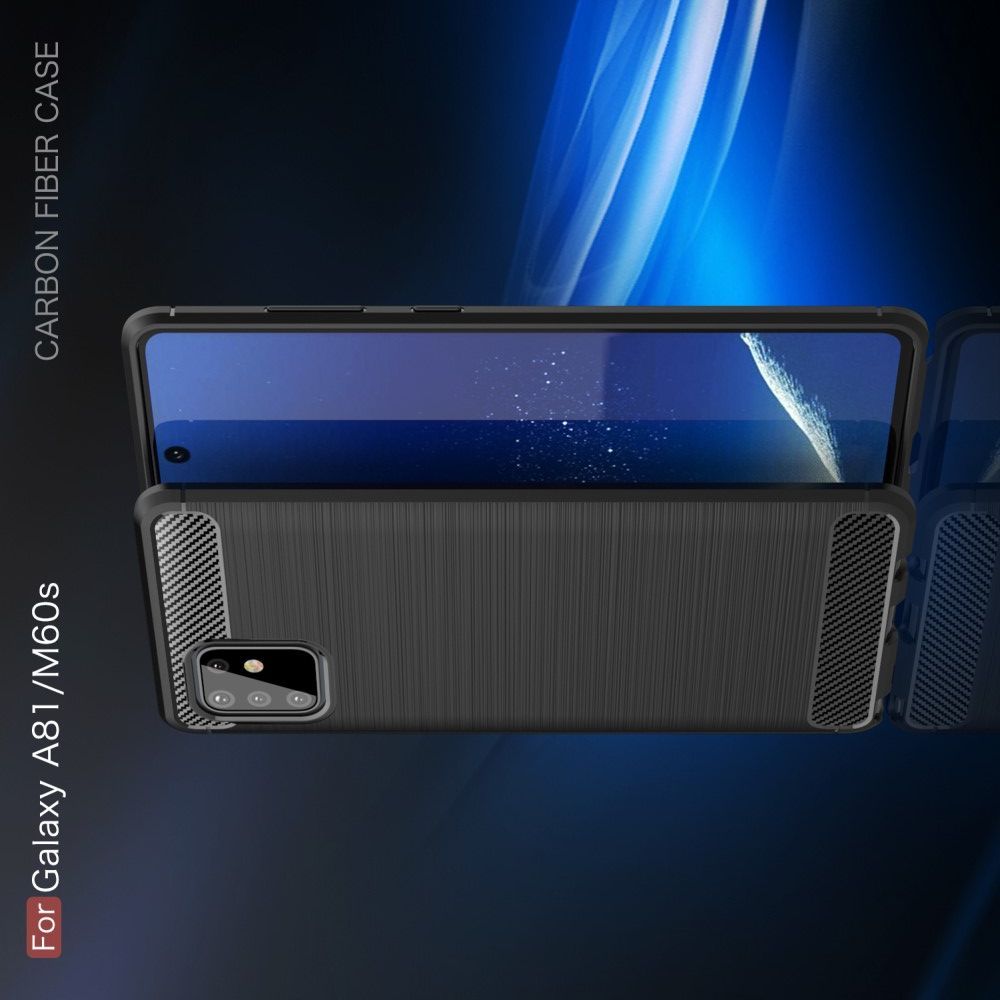 Carbon Fibre Силиконовый матовый бампер чехол для Samsung Galaxy Note 10 Lite Синий