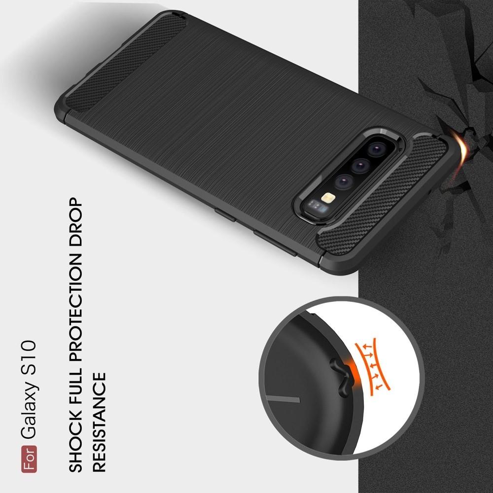 Carbon Fibre Силиконовый матовый бампер чехол для Samsung Galaxy S10 Черный