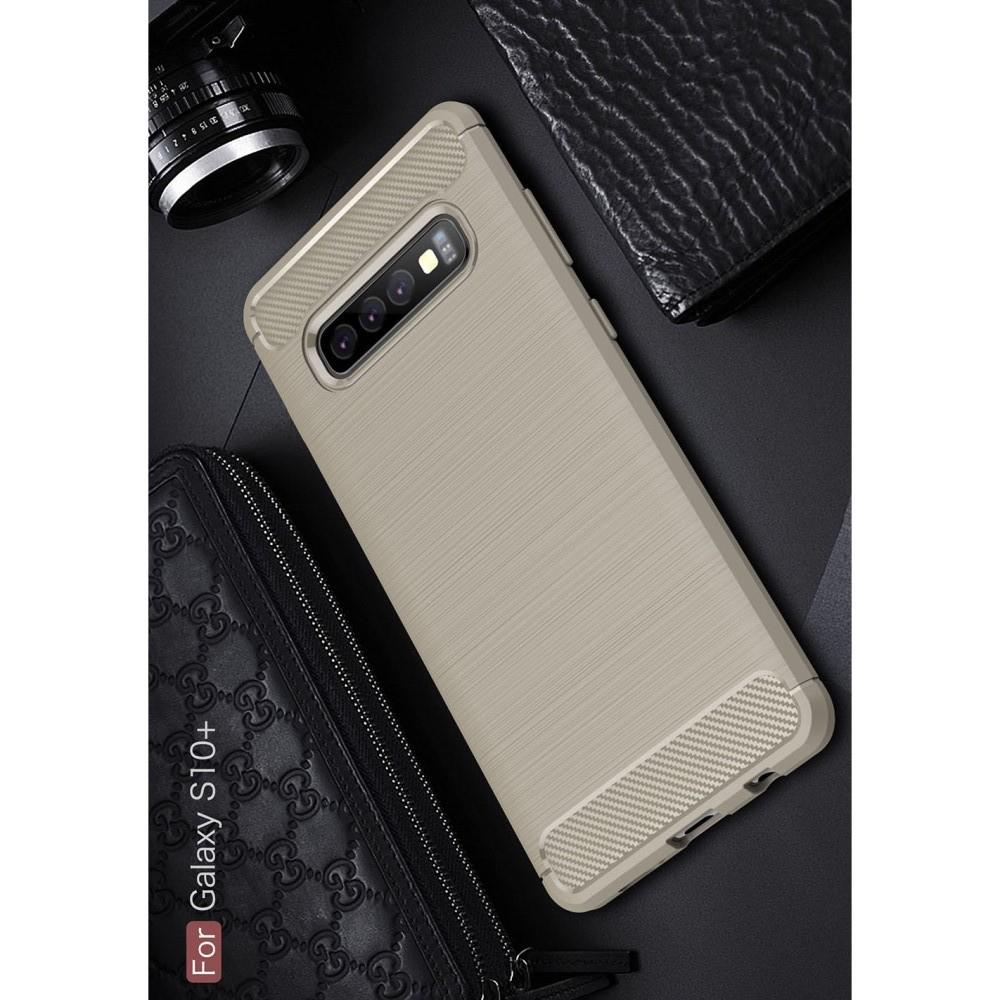 Carbon Fibre Силиконовый матовый бампер чехол для Samsung Galaxy S10 Plus Серый