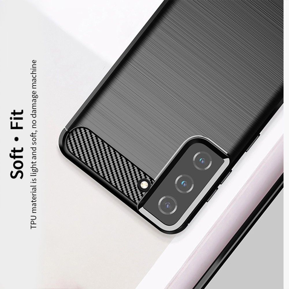 Carbon Fibre Силиконовый матовый бампер чехол для Samsung Galaxy S21 Черный
