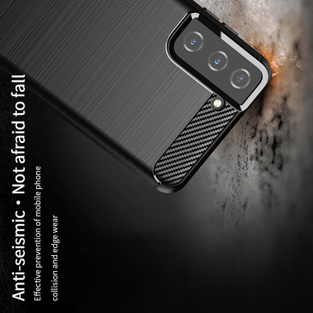 Carbon Fibre Силиконовый матовый бампер чехол для Samsung Galaxy S21 Черный