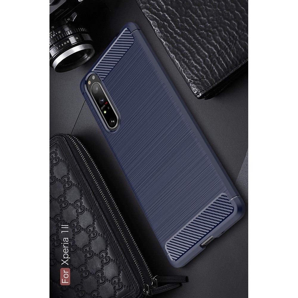 Carbon Fibre Силиконовый матовый бампер чехол для Sony Xperia 1 II Черный